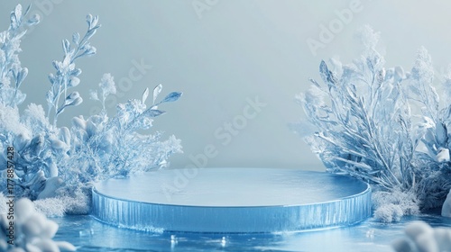 Empty ice podium winter stage 3d background