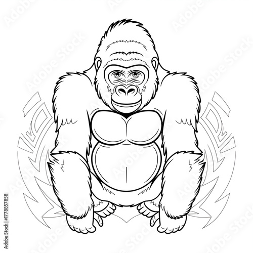 A strong gorilla sitting calmly in nature, symbolizing power, intelligence, and the beauty of wildlife in its natural habitat.