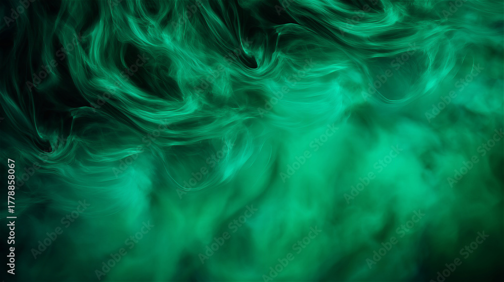 Obraz premium Abstract green smoke or ink swirling in water, dynamic texture symbolizing energy, creativity and movement.