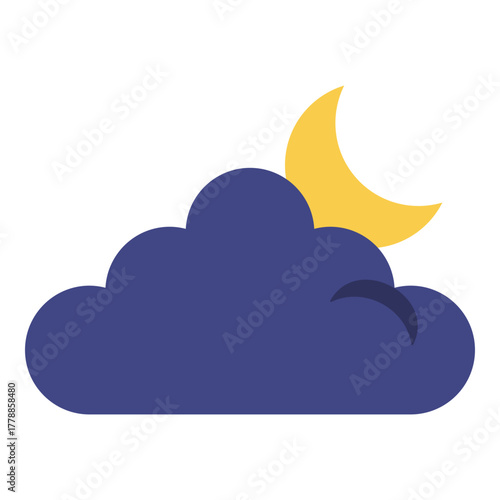 cloud with crescent moon flat icon