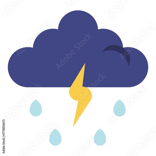 storm weather with lightning cloud and rain flat icon