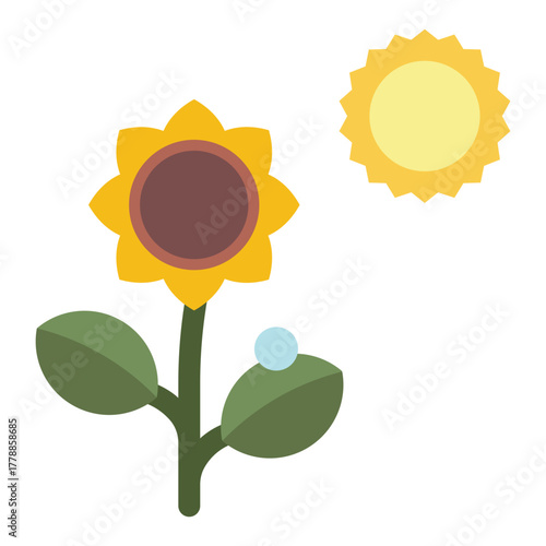 sunflower plant with sunshine flat icon