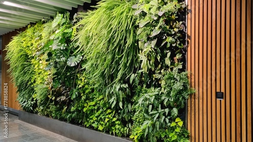 Canvastavla ivy on the wall, Indoor gardening with monstera, fern, wall, green wall made of living plants, concept of wellness and relaxation zone, home interior landscaping and green zones