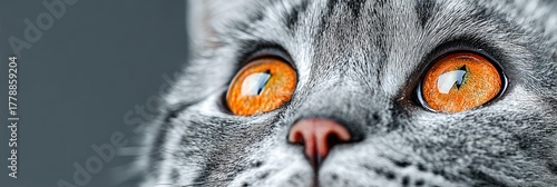 Captivating Australian Mist Cat with Expressive Amber Eyes and Intense Stare on Gray Background