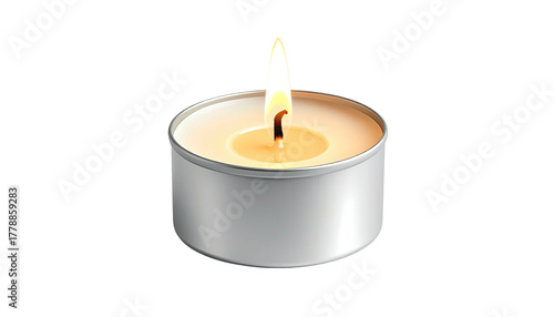 Lit tealight candle with bright, warm glow on a black background