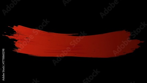 Bold red brush stroke on a stark black background abstract art