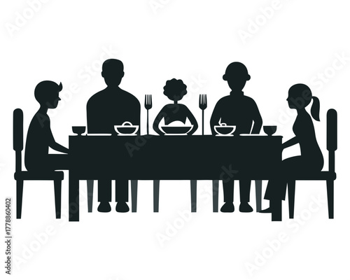 Family reunion dinner silhouette vector illustration isolated on white background