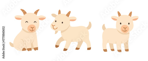 collection of various goat cartoon characters isolated on white background