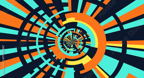 Abstract tunnel design A vibrant geometric composition with radiating lines and vivid colors