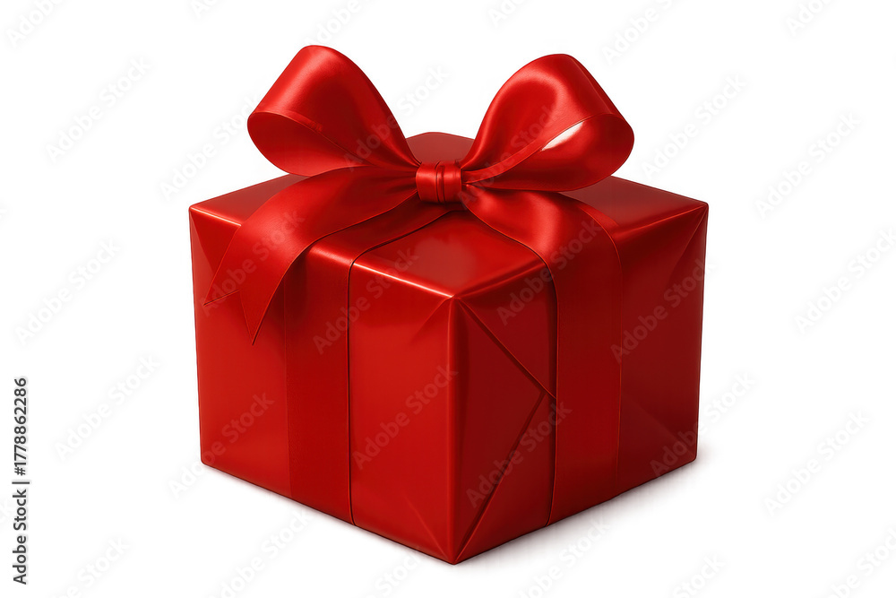 Fototapeta premium Red gift box with shiny ribbon and bow bringing surprise, celebration, and happiness on transparent background