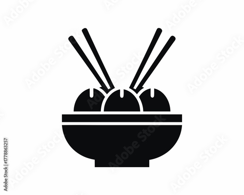 Dumpling bowl and chopsticks icon silhouette vector illustration isolated on white background