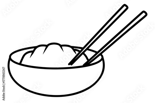 line art Dumpling bowl and chopsticks silhouette vector illustration isolated on white background