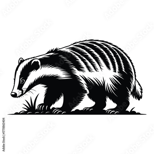 Badger digging in ground Vector, Silhouette, Illustration