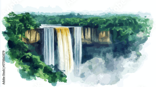 Kaieteur Falls. Kaieteur Falls hand drawn watercolor illustration