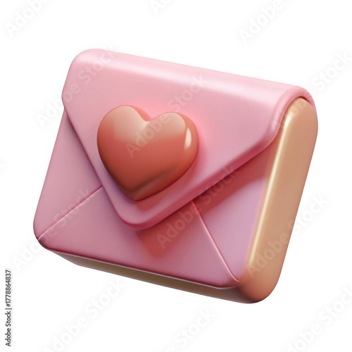 3d pink love letter envelope with heart accent isolated on transparent background
