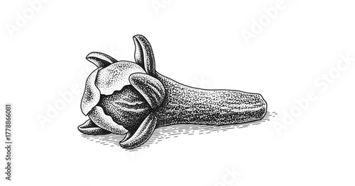 Hand drawn vintage style black and white banana blossom illustration