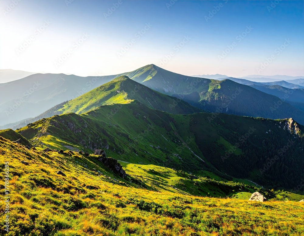 Fototapeta premium Sunlit Mountain Ridge Landscape