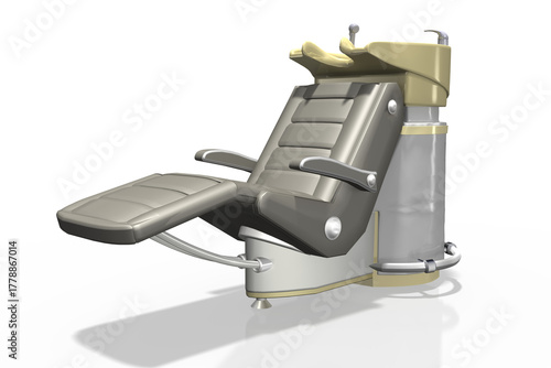 3d moderner  Friseurstuhl und Waschplatz mit Waschbecken zum Haare waschen und färben in einem Friseursalon, freigestellt auf transparenten Hintergrund