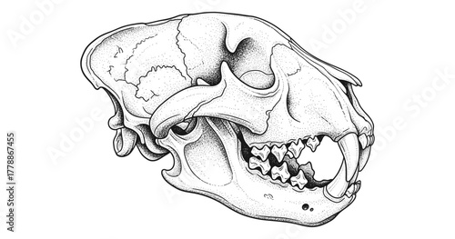 Detailed leopard skull in stipple art style