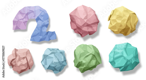 Colorful crumpled paper balls illustrating creative process and discarded ideas concept