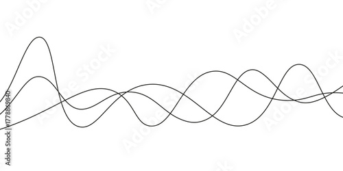 Thin line wavy abstract vector background. Curve wave seamless pattern. Line art striped graphic template.