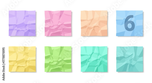 Pastel colored crumpled paper squares for notepads, crafts, or backgrounds design elements