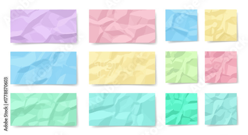 Collection of pastel colored crumpled paper rectangles and squares for graphic projects
