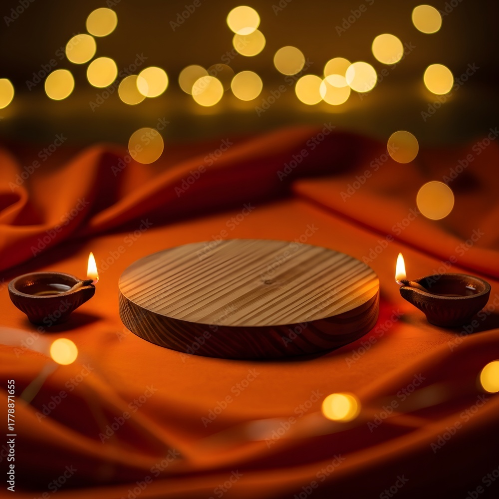 Obraz premium Diwali Celebration: Lit Diyas and Festive Bokeh Lights.