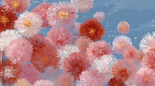 Colorful Floral Art with Abstract Flower Shapes and Soft Background