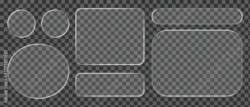Light frame Liquid Glass Effect UI elements set for mobile and web app, tech board frame
