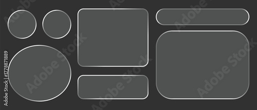 Light frame Liquid Glass Effect UI elements set for mobile and web app, tech board frame