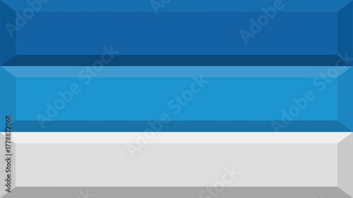 A three layered rectangular block structure with varying shades of blue and white color scheme design