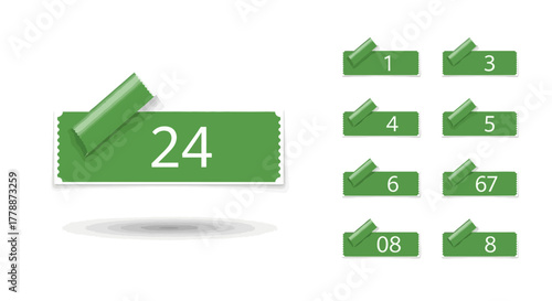 Collection of green label stickers with various numeric values for promotion purposes and design