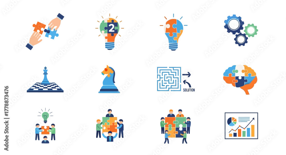 Fototapeta premium Illustrations depicting strategic thinking, problem solving and achieving success through