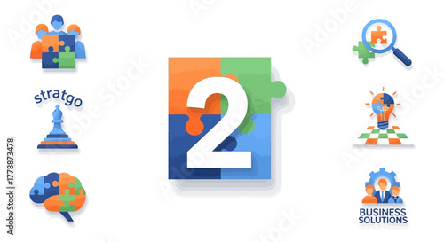 Conceptual infographic showcasing strategy, teamwork and business solutions approach