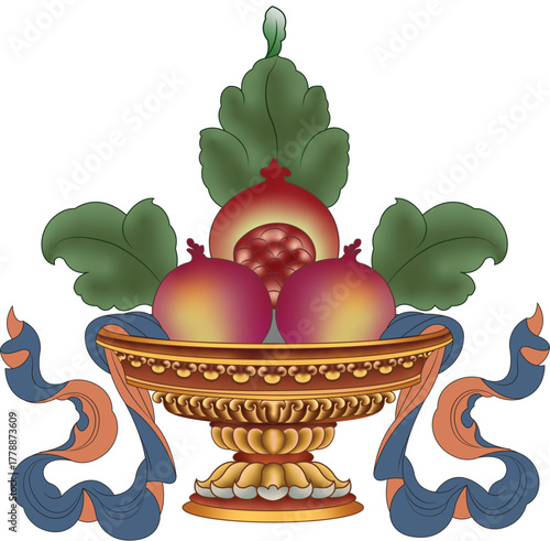 Tashi Zedgay, TIbetan Auspicious symbol, tibetan illustration, tibetan design, tibetan vector art, tibetan wallpaer design.