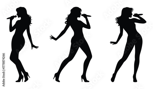 Woman Singing with Microphone Silhouette Pop Star or Diva Singer Silhouette Collection