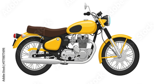 Vibrant yellow motorcycle illustration showcasing classic design and sleek contours  ideal for