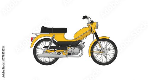 Vivid yellow moped illustration, showcasing vintage design and minimalist artistry, perfect for