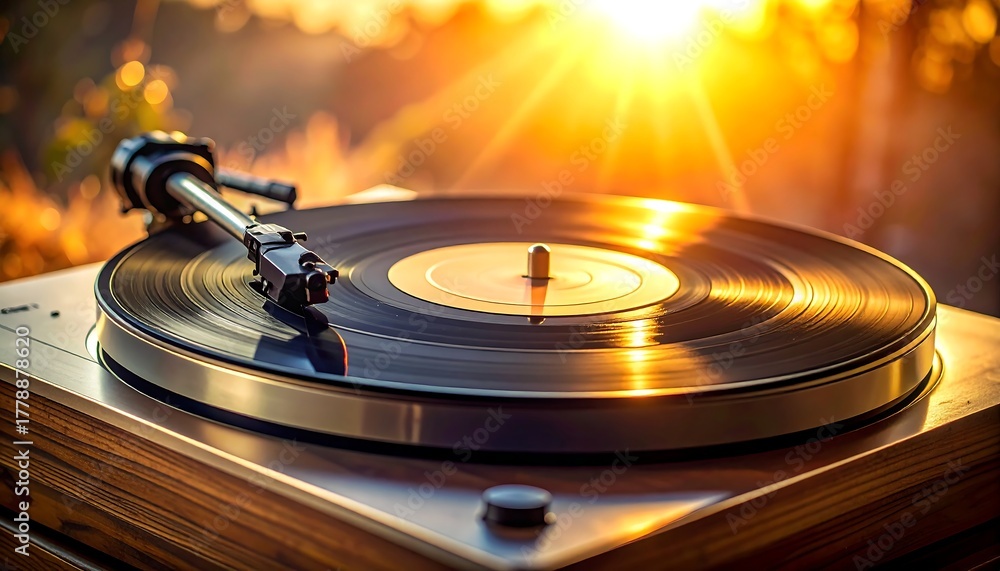 © nangka - A vintage turntable with a vinyl record bathed in warm sunlight © nangka - A vintage turntable with a vinyl record bathed in warm sunlight