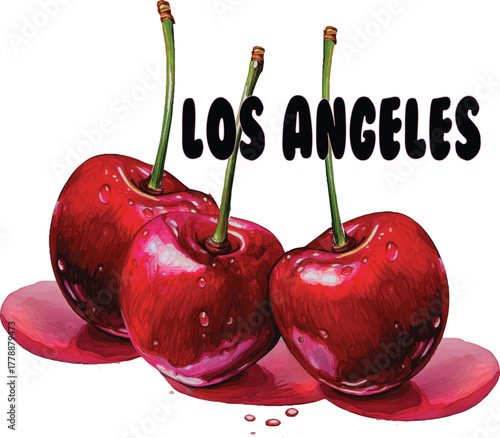 Cherry cherries bow trending Paris girls club fashion style pink girly t-shirt design Slogan Logo Graphic Vector Tee shirt apparel print varsity collage girls tee fruit berries juicy LA Los Angeles