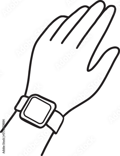 Illustration of hand wearing a smartwatch isolated on white background eps