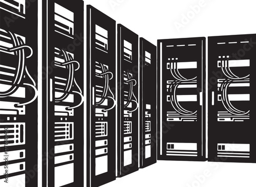 Illustration of server room with network cables
