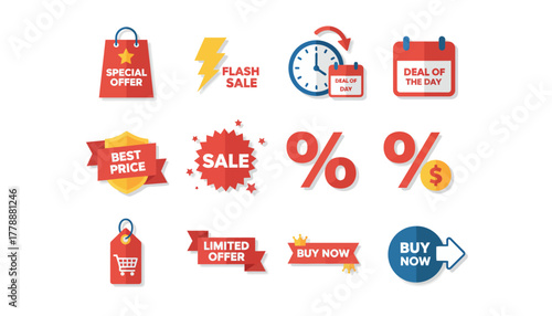 Black Friday Sales Vector Icon Set: Discount Promotion, Deals, and Limited Time Offers