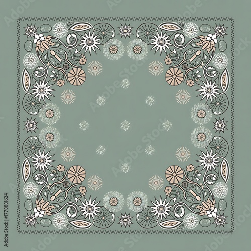 Floral bandana pattern on sage