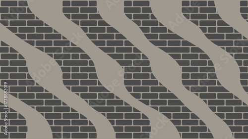 A repeating pattern of dark gray bricks separated by light gray wavy lines on a neutral background