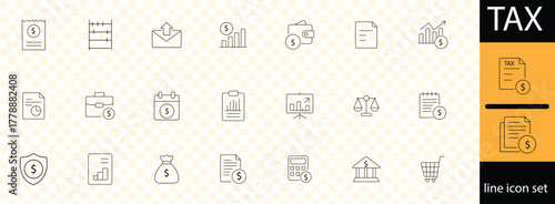 tax refund, tax deduction, payment, tax accounting, calculator, taxpayer, VAT, taxation and more. Outline Icon Collection. Vector illustration.