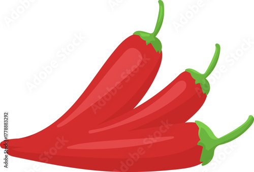 Three Fresh Red Chili Peppers Vector Illustration