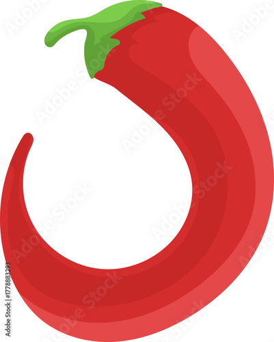 Spicy Red Chili Pepper Illustration. Curved Cartoon Design Isolated on White.