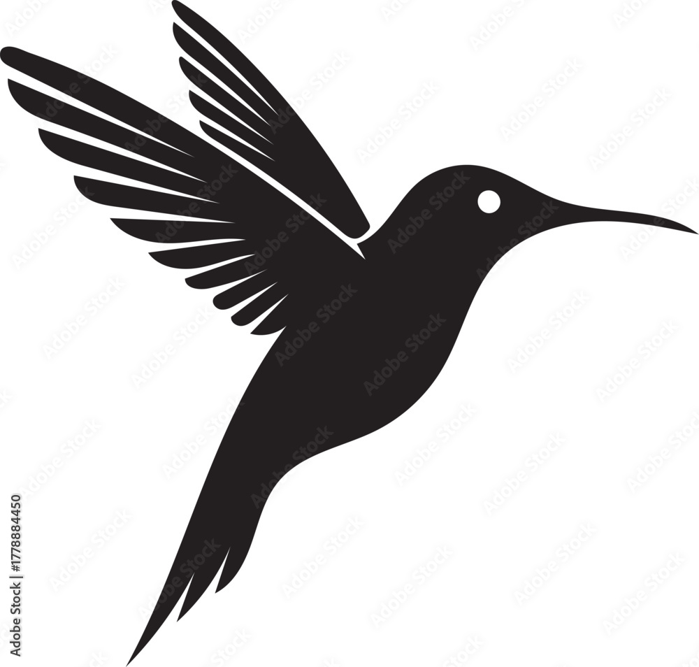 Obraz premium Elegant Hummingbird Silhouette Vector Flying Bird Clipart Icon in Black with white background